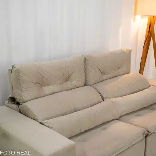 Sofá Retrátil Reclinável Bia 1.95m Veludo Bege - D28 - Imagem 6