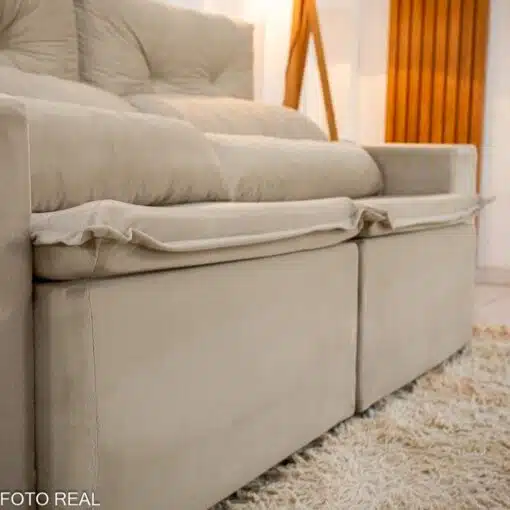 Sofá Retrátil Reclinável Bia 1.95m Veludo Bege - D28 - Imagem 7
