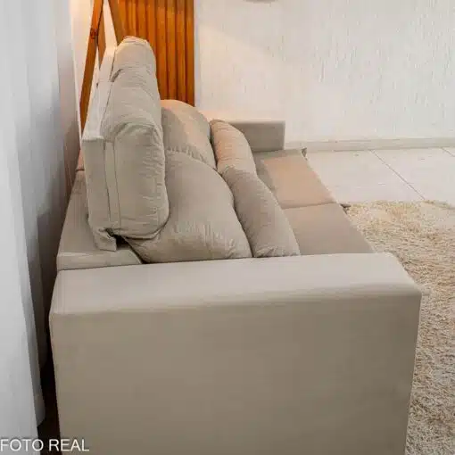 Sofá Retrátil Reclinável Bia 1.95m Veludo Bege - D28 - Imagem 8