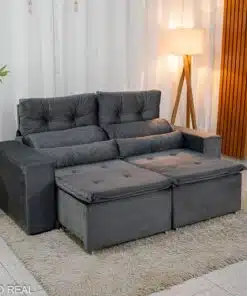 Sofá Retrátil Reclinável Bia 1.95m Veludo Cinza - D28