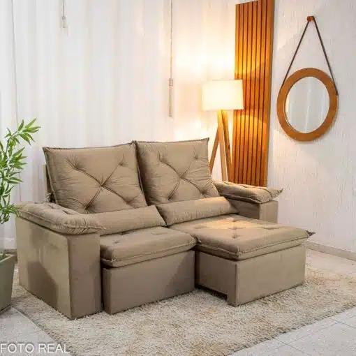 Sofá Retrátil Reclinável City 1.95m Veludo Bege - D28 - Imagem 2