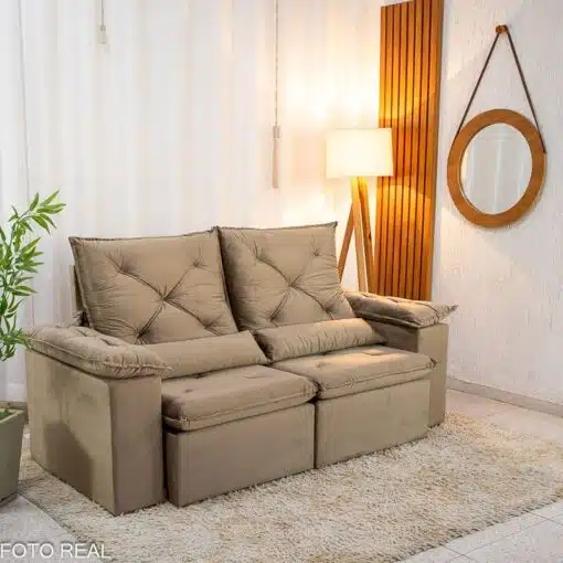 Sofá Retrátil Reclinável City 1.95m Veludo Bege - D28 - Imagem 3