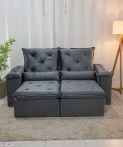 Sofá Retrátil Reclinável City 1.95m Veludo Cinza - D28