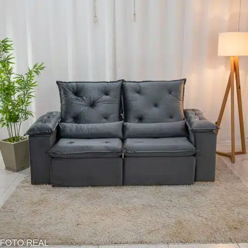 Sofá Retrátil Reclinável City 1.95m Veludo Cinza - D28 - Imagem 2