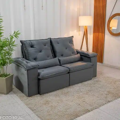 Sofá Retrátil Reclinável City 1.95m Veludo Cinza - D28 - Imagem 4