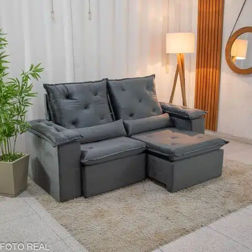 Sofá Retrátil Reclinável City 1.95m Veludo Cinza - D28 - Imagem 5