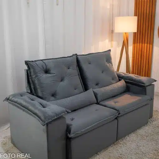 Sofá Retrátil Reclinável City 1.95m Veludo Cinza - D28 - Imagem 7