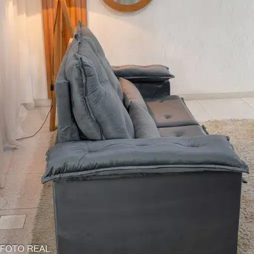 Sofá Retrátil Reclinável City 1.95m Veludo Cinza - D28 - Imagem 8