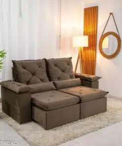 Sofá Retrátil Reclinável City 1.95m Veludo Marrom - D28