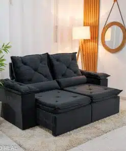 Sofá Retrátil Reclinável City 1.95m Veludo Preto - D28