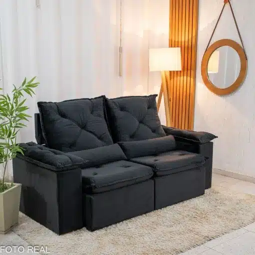 Sofá Retrátil Reclinável City 1.95m Veludo Preto - D28 - Imagem 3
