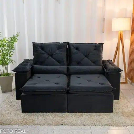 Sofá Retrátil Reclinável City 1.95m Veludo Preto - D28 - Imagem 4