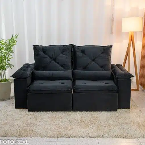 Sofá Retrátil Reclinável City 1.95m Veludo Preto - D28 - Imagem 5