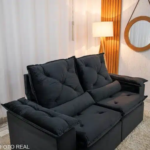 Sofá Retrátil Reclinável City 1.95m Veludo Preto - D28 - Imagem 6
