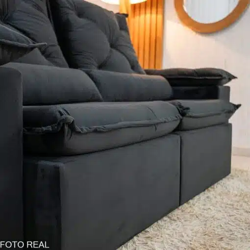 Sofá Retrátil Reclinável City 1.95m Veludo Preto - D28 - Imagem 7
