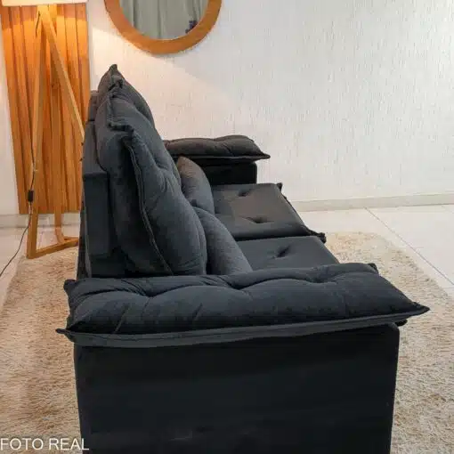Sofá Retrátil Reclinável City 1.95m Veludo Preto - D28 - Imagem 8