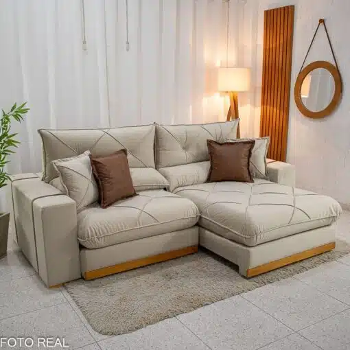 Sofá Retrátil Reclinável Gran Bello 2.30m Veludo Bege Claro - Molas Ensacadas Pocket - Imagem 2