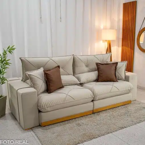 Sofá Retrátil Reclinável Gran Bello 2.30m Veludo Bege Claro - Molas Ensacadas Pocket - Imagem 3