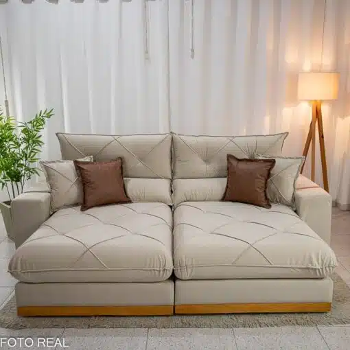 Sofá Retrátil Reclinável Gran Bello 2.30m Veludo Bege Claro - Molas Ensacadas Pocket - Imagem 4