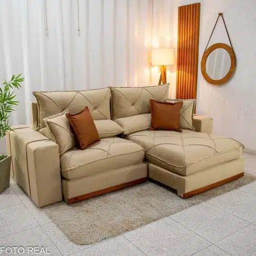 Sofá Retrátil Reclinável Gran Bello 2.30m Veludo Bege Escuro - Molas Ensacadas Pocket - Imagem 2