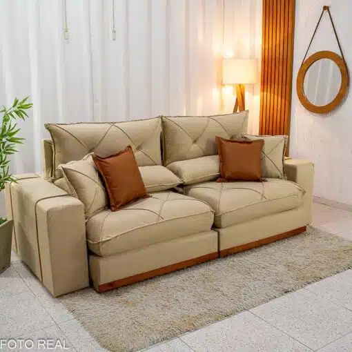 Sofá Retrátil Reclinável Gran Bello 2.30m Veludo Bege Escuro - Molas Ensacadas Pocket - Imagem 3