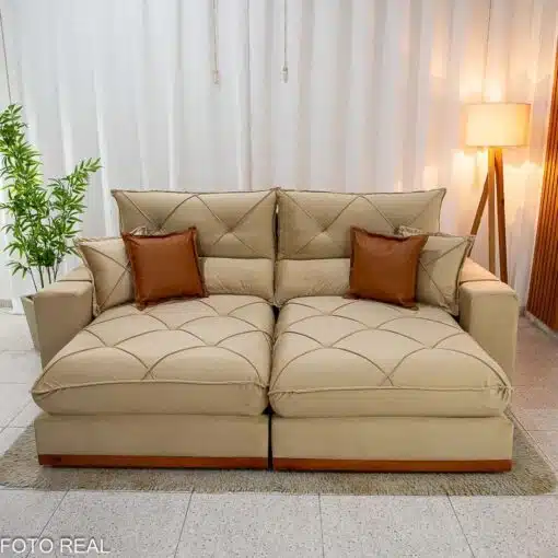 Sofá Retrátil Reclinável Gran Bello 2.30m Veludo Bege Escuro - Molas Ensacadas Pocket - Imagem 4