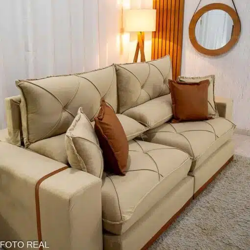Sofá Retrátil Reclinável Gran Bello 2.30m Veludo Bege Escuro - Molas Ensacadas Pocket - Imagem 6