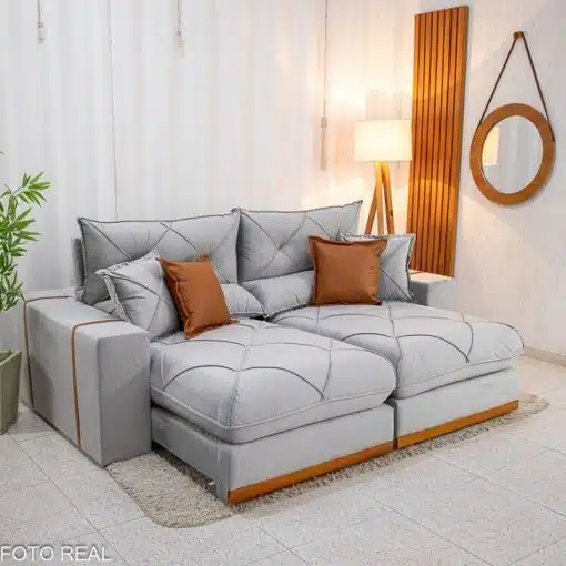 Sofá Retrátil Reclinável Gran Bello 2.30m Veludo Prata 06 - Molas Ensacadas Pocket