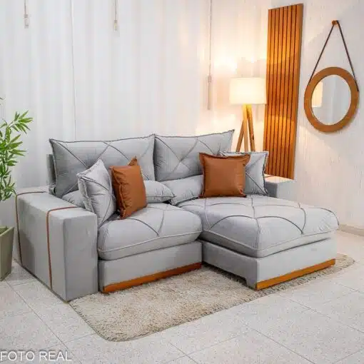 Sofá Retrátil Reclinável Gran Bello 2.30m Veludo Prata 06 - Molas Ensacadas Pocket - Imagem 2