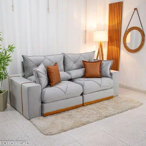Sofá Retrátil Reclinável Gran Bello 2.30m Veludo Prata 06 - Molas Ensacadas Pocket - Imagem 3