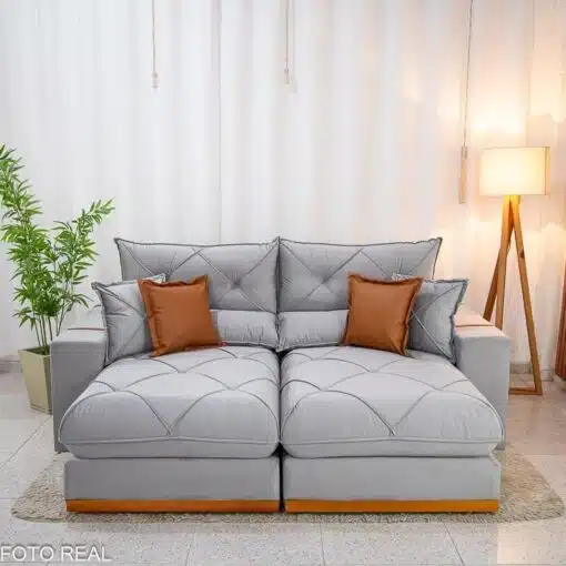 Sofá Retrátil Reclinável Gran Bello 2.30m Veludo Prata 06 - Molas Ensacadas Pocket - Imagem 4