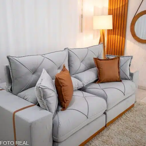 Sofá Retrátil Reclinável Gran Bello 2.30m Veludo Prata 06 - Molas Ensacadas Pocket - Imagem 6
