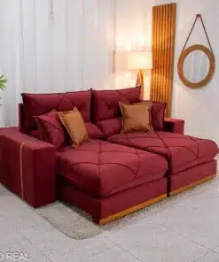 Sofá Retrátil Reclinável Gran Bello 2.30m Veludo Vinho 04 - Molas Ensacadas Pocket
