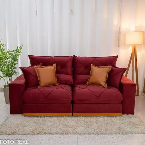 Sofá Retrátil Reclinável Gran Bello 2.30m Veludo Vinho 04 - Molas Ensacadas Pocket - Imagem 5