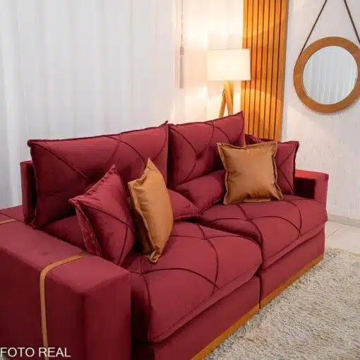 Sofá Retrátil Reclinável Gran Bello 2.30m Veludo Vinho 04 - Molas Ensacadas Pocket - Imagem 6