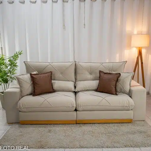 Sofá Retrátil Reclinável Gran Bello 2.50m Veludo Bege Claro - Molas Ensacadas Pocket - Imagem 5