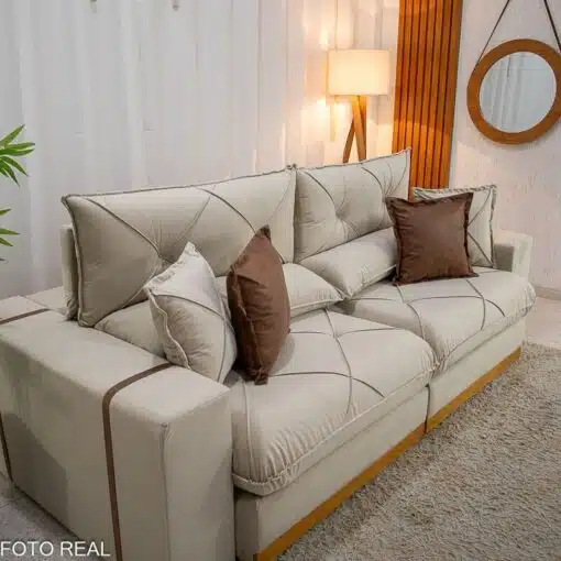 Sofá Retrátil Reclinável Gran Bello 2.50m Veludo Bege Claro - Molas Ensacadas Pocket - Imagem 6