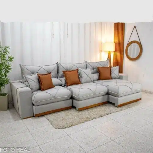 Sofá Retrátil Reclinável Gran Bello 3.20m Linho Cinza - Molas Ensacadas - Imagem 2