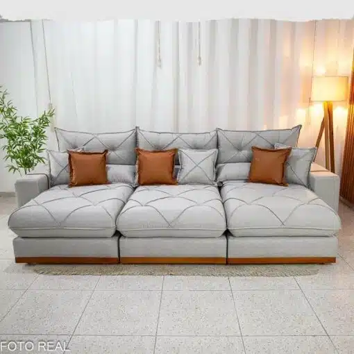 Sofá Retrátil Reclinável Gran Bello 3.20m Linho Cinza - Molas Ensacadas - Imagem 8
