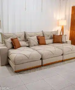 Sofá Retrátil Reclinável Gran Bello 3.20m Linho Bege - Molas Ensacadas
