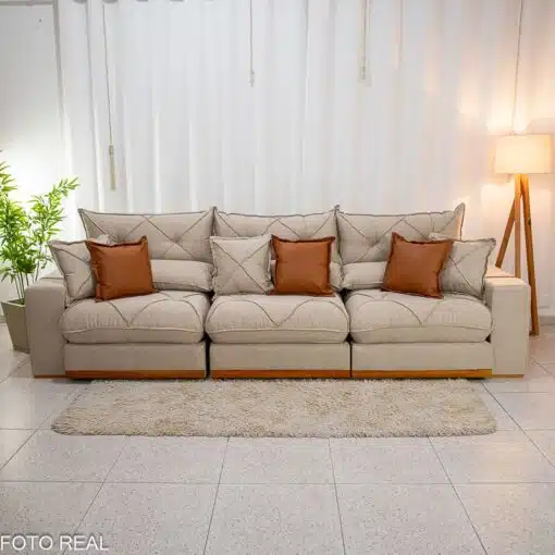 Sofá Retrátil Reclinável Gran Bello 3.20m Linho Bege - Molas Ensacadas - Imagem 5