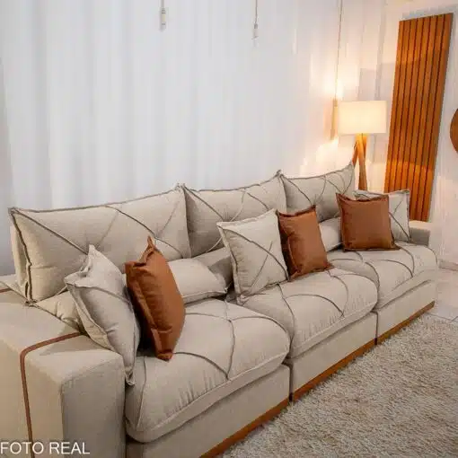 Sofá Retrátil Reclinável Gran Bello 3.20m Linho Bege - Molas Ensacadas - Imagem 7