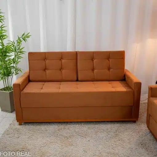 Sofá Áustria 3 Lugares + Poltrona Áustria Veludo Terracota A62 - Imagem 2