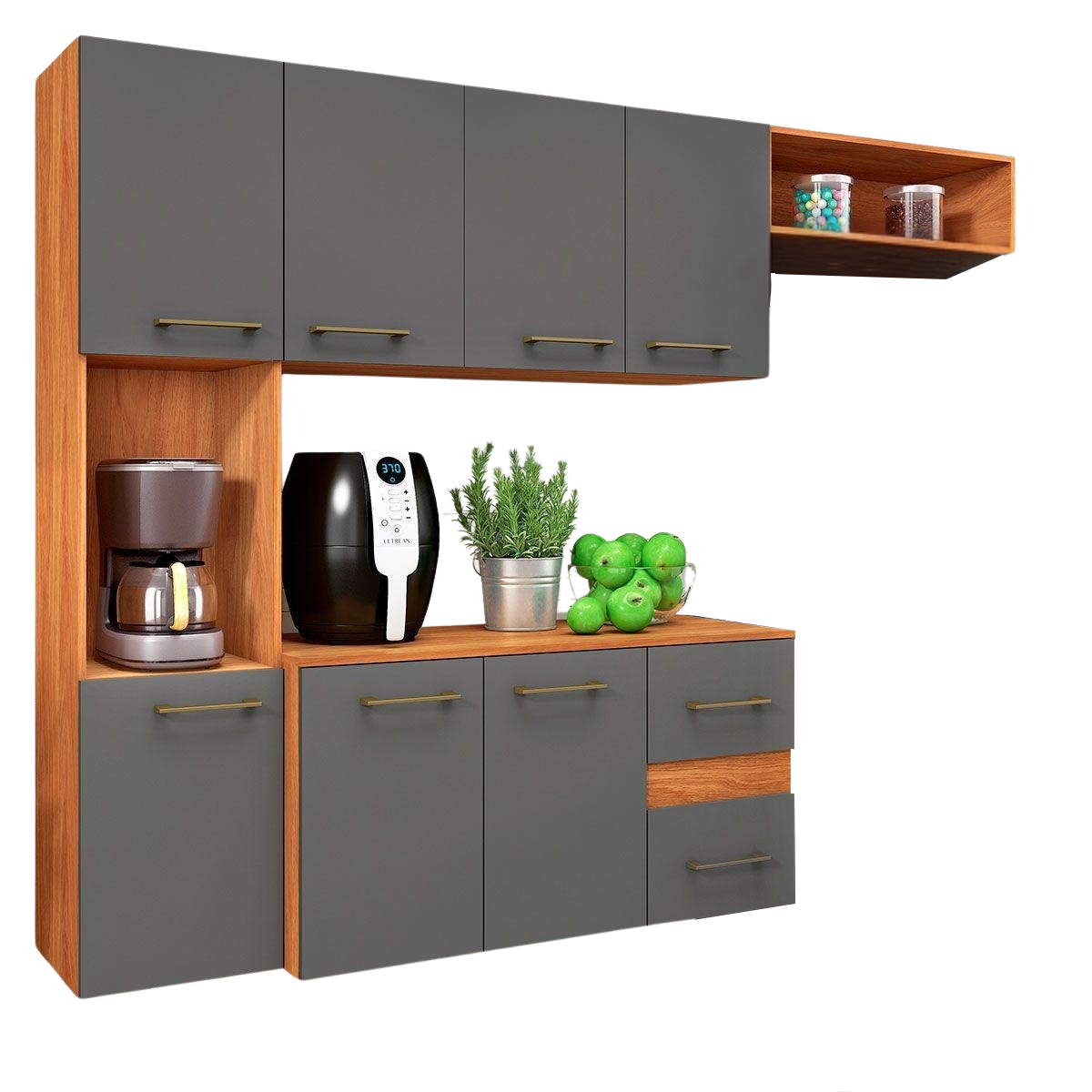 Cozinha Suspensa Mila CM16 1,80 m Cinamomo/Grafite - FELLICCI - Imagem 2