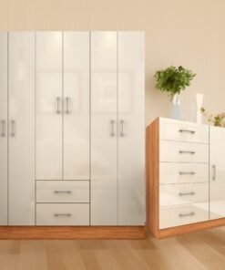 Guarda-Roupa 6 Portas Jamaica 6002 + Cômoda 5 Gavetas Sapateira Miami Cinamono/Off White – FELLICCI