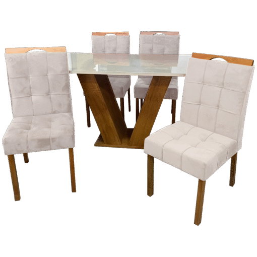 Mesa Classic 120 Cinamomo/Off White com 4 Cadeiras Sophia Mel/Linho Bege – CEL MÓVEIS + WM DECOR - Imagem 3