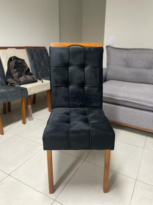 Mesa Recife 120 Cinamono Laminado com 4 Cadeiras Sophia Veludo Preto – CEL MÓVEIS + WM DECOR - Imagem 2