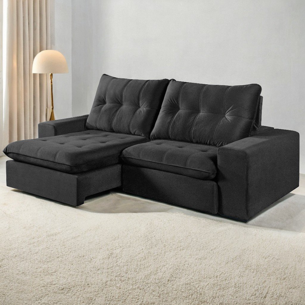 Sofá Retrátil e Reclinável Niterói 2,50 m Veludo Preto - SINGULAR ESTOFADOS - Imagem 2