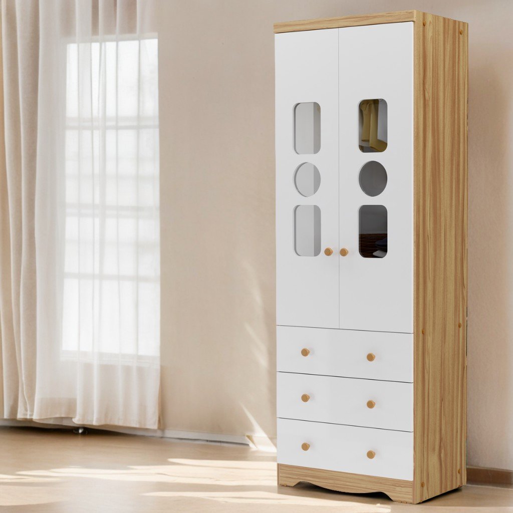 Guarda-Roupa 2 Portas Tedy Branco Brilho/Amêndoa - PEROBA MÓVEIS