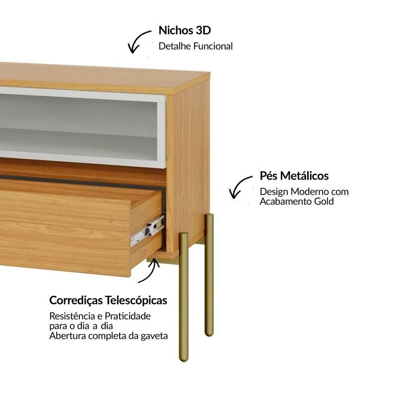 Rack Florença R425 Freijó/Off White - DALLA COSTA - Imagem 4